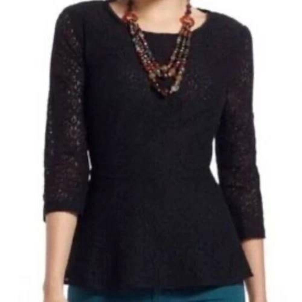 Moulinette Soeurs Anthropologie Let Me Be Lace Peplum Top Women 2 Black Romantic